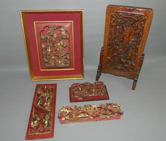 5 CHINESE WOOD PANELS