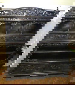 LARGE CHINESE CARVED DISPLAY CABINET