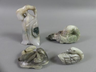 4 CHINESE GREEN JADE ITEMS