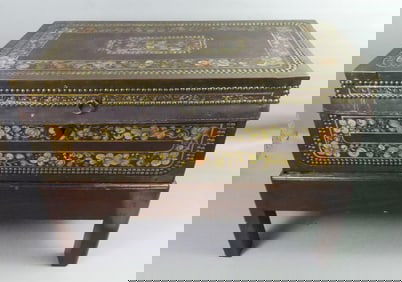 CHINESE PAINTED CAMPHOR CHEST ON STAND