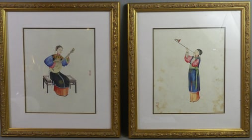 PAIR CHINESE PAINTINGS - MUSICIANS
