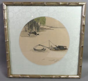 CHINESE SILK PICTURE OF FISHERMEN