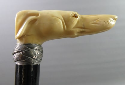 CARVED BONE DOG HEAD CANE