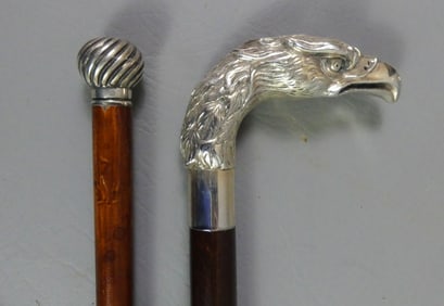2 SILVER CANES: EAGLE & SPHERE