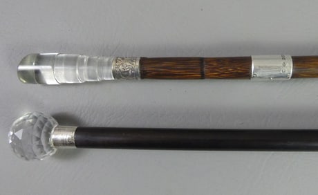 2 ENGLISH SILVER & CRYSTAL CANES