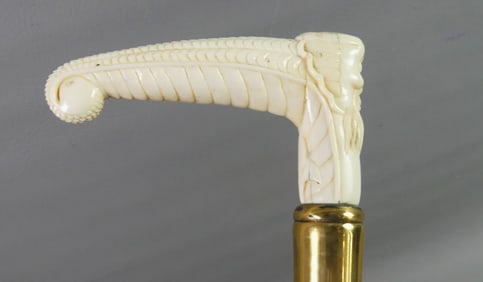 CARVED BONE NEPTUNE GOD CANE