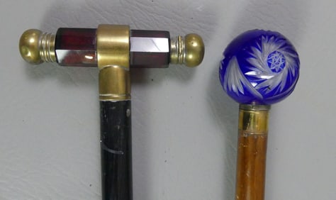 2 CUT GLASS CANES: PERFUME & SPHERE