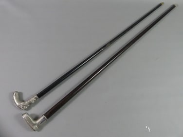 2 SILVER PLATED CANES - 1 W/KNIGHT