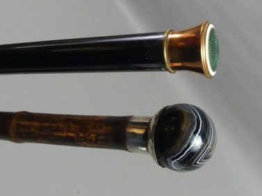 2 WALKING STICKS: AGATE & ENAMEL
