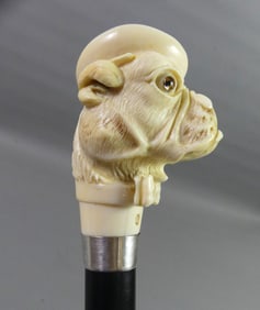 CARVED BONE BULLDOG CANE