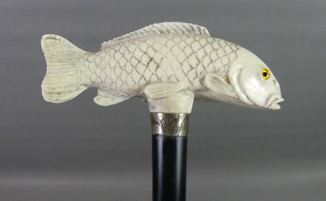 CARVED SWIMMING FISH CANE