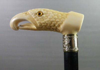 CARVED BONE EAGLE HEAD CANE