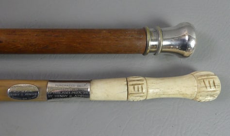 1870 WHALEBONE MASONIC & OAK CANE