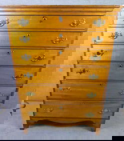 PERIOD MAPLE CHIPPENDALE TALL CHEST