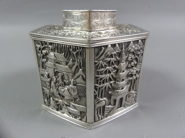 WANG HING CHINESE SILVER TEA CADDY