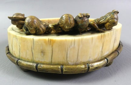ANTIQUE BRONZE & BONE BOWL