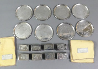 G. JENSEN STERLING COASTERS & MATCH HOLDERS