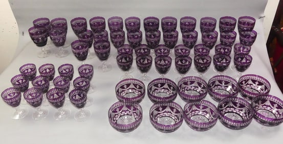 64 PC. AMETHYST CUT GLASS STEMWARE