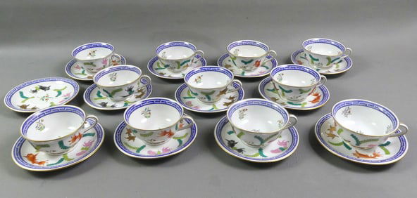 11 HEREND POISSON CUPS & SAUCERS