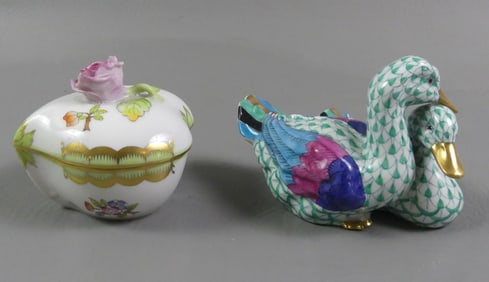 HEREND DUCK FIGURINE & HEART BOX