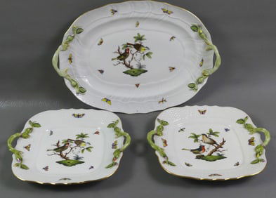 3 HEREND ROTHSCHILD BIRD SERVING TRAYS