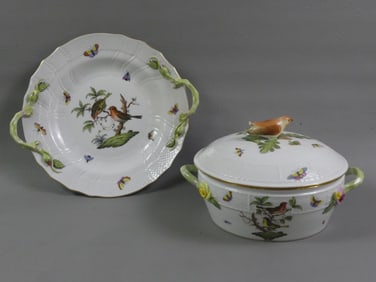2 HEREND ROTHSCHILD BIRD SERVING PIECES