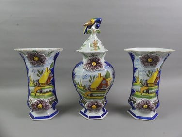 3 ANTIQUE DELFT POTTERY VASES