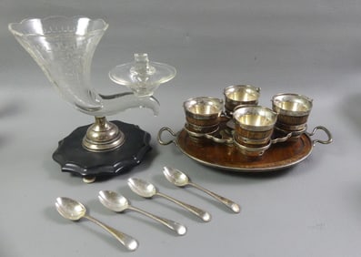 CUT GLASS CIGARETTE URN & CONDIMENT SET