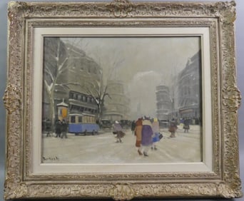 A. BERKES PAINTING - CITY & FIGURES