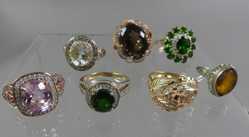 7 GEMSTONE RINGS 10K GOLD