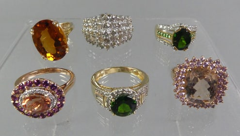 6 GOLD GEMSTONE RINGS 10K