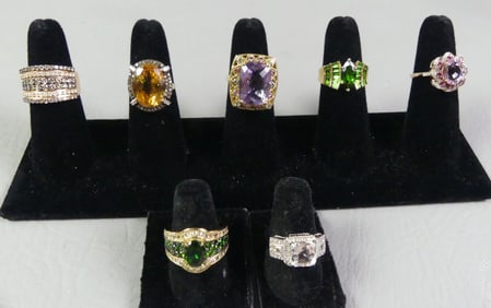 7 GEMSTONE RINGS 10K GOLD