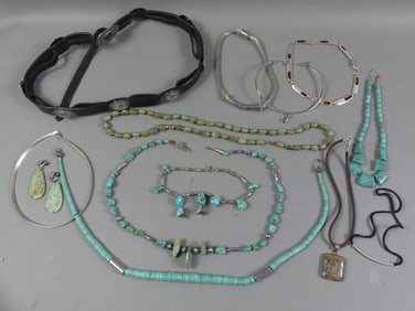 LOT SILVER & TURQUOISE JEWELRY