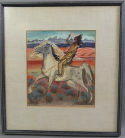 CARL ROTERS PAINTING - INDIAN ON HORSE