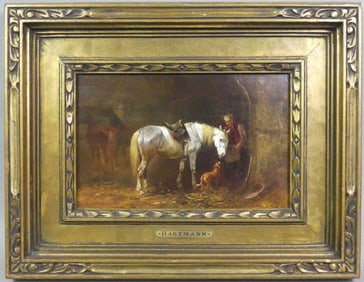 L. HARTMANN PAINTING - HORSE IN BARN