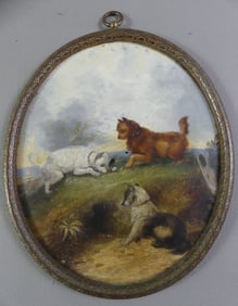ANTIQUE PAINTING - 3 DOGS