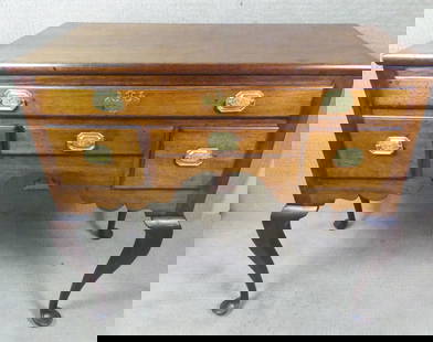 PERIOD PENN. LOWBOY SERVER: Period 4 drawer Queen Anne walnut lowboy or server from Pennsylvania area. 37 in high x 39 w x 20 d. One acorn finials missing.