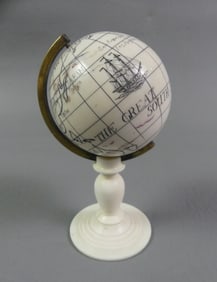 MINI SCRIMSHAW BONE GLOBE OF EARTH