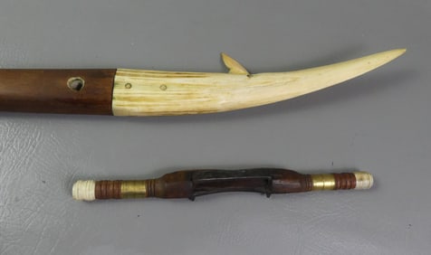 INUIT WALRUS BONE SPEAR & SHAVE TOOL
