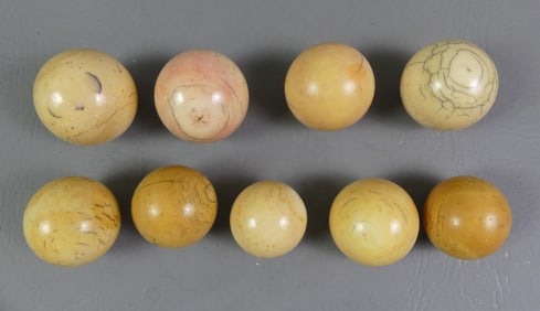 9 ANTIQUE BONE BILLIARD BALLS