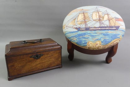 SHIP FOOTSTOOL & TEA CADDY