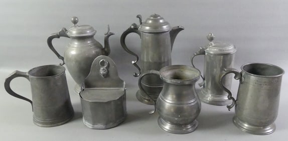 7 PCS. ASSORTED ANTIQUE PEWTER