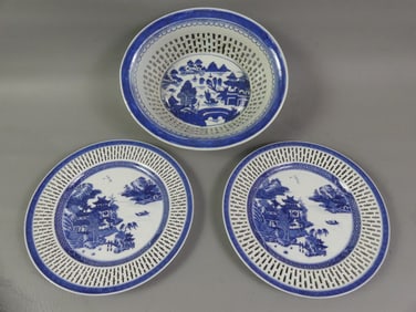 CHINESE CANTON BASKET & PLATES
