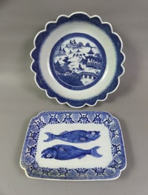 2 CHINESE CANTON - BOWL & FISH TRAY