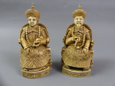PAIR CARVED CHINESE ANCESTORS