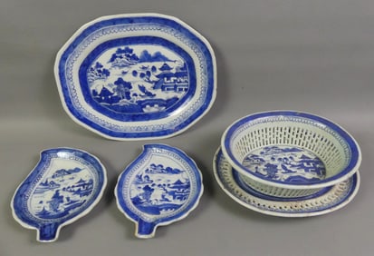 5 CHINESE CANTON SERVING PIECES