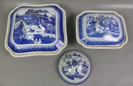 3 CHINESE CANTON SERVING PIECES