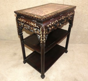 ANTIQUE CHINESE CARVED & INLAID TABLE