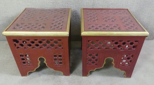 PAIR MOORISH WOOD END TABLES