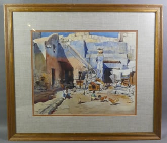 SOUTHWESTERN PAINTING - BOY IN COURTYARD